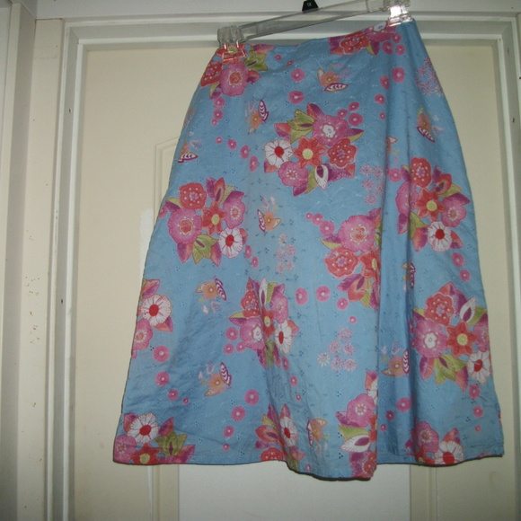 SOFT GIRL COQUETTE LIZ CLAIBORNE FEMININE BLUE EYELET W FLOWER SK 16 - Picture 1 of 2